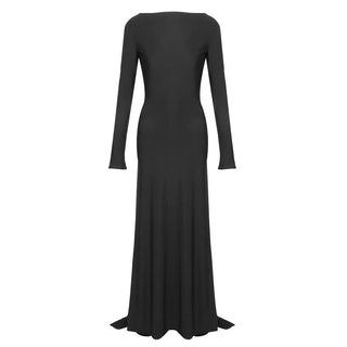 Stretch Jersey Open-Back Draped Long Dress