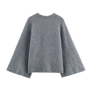 Asymmetric Wrap Wool-Blend Jacket with Wide Sleeves