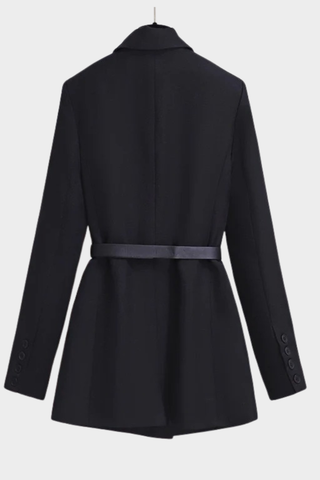 Structured Contrast Panel Blazer with Belt & Utility Pockets