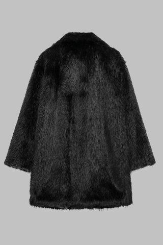 Luxury Faux Fur Long Coat with Wide Lapel Collar