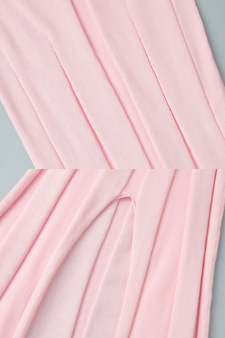 Ribbed Knit Sculpted Panel Short Sleeve Long  Dress