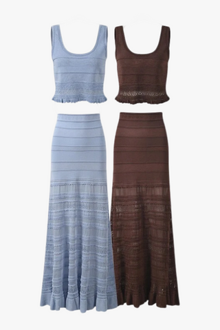 Sleeveless Lace Knit Top & Long Skirt Co-Ord Set