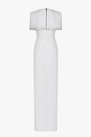 Crystal Embellished Cape Column Long Dress