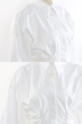 Long Sleeve Corset Waist Button-Up Shirt Dress with Lace-Up Back