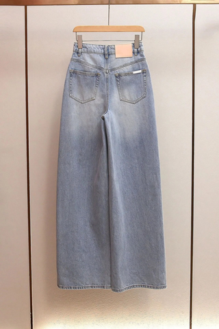 High-Waist Embellished Wide-Leg Denim Jeans with Crystal Floral Detailing
