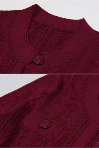 Long Sleeve Knitted Midi-Long Button Dress with Pocket Detail