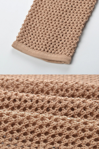Lightweight Long Sleeve Crochet Knit Top with Openwork Design