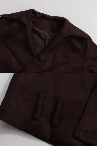 Cropped Faux Suede Jacket with Belt & Cuff Buckles