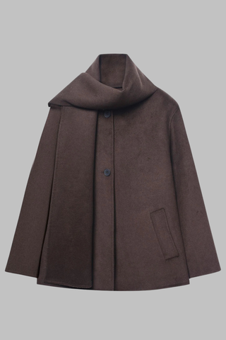 Cozy Wool-Blend Scarf Collar Coat – Long Sleeve, Minimalist Design