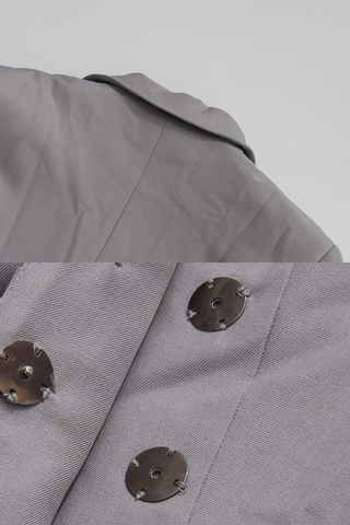 Long Sleeve Draped Pleated Blazer Dress with V-Neck Lapel