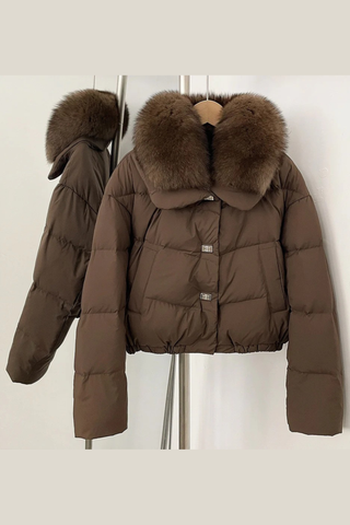 Cropped Puffer Jacket with Faux Fur Collar
