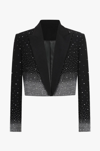 Rhinestone Cropped Blazer – Long Sleeve Tailored Fit