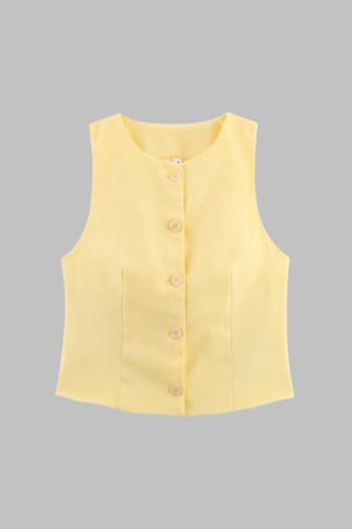 Yellow Linen Button Vest & Tailored Shorts Set