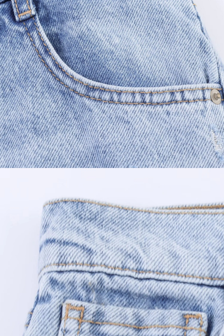 High-Waisted Straight Leg Distressed Jeans with Lace Detail