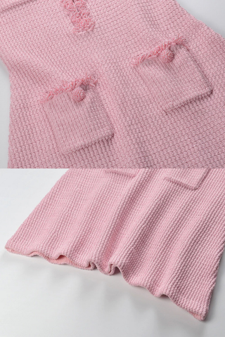 Luxe Textured Knit Short Sleeve Pocket Detail Mini Dress