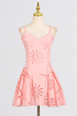 Sun Embroidered Sleeveless  Eyelet Mini Dress