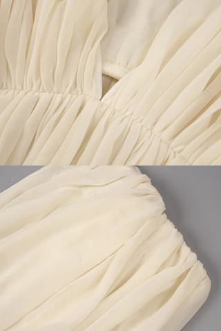 Draped Chiffon V-Neck Asymmetric Top with Batwing Sleeves