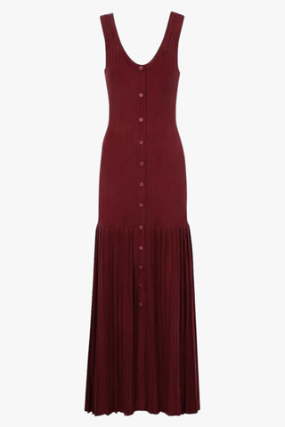 Sleeveless Ribbed Knit Long Dress with Pleated Hem