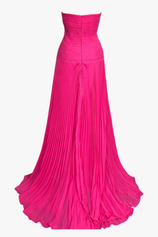 Twisted Cut-Out Pleated Chiffon Long Dress