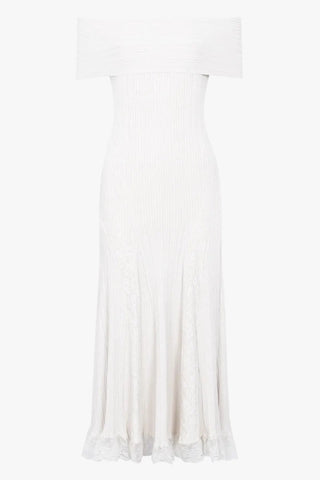 Luxe Ribbed Knit Off-Shoulder Lace Panel Long Dress
