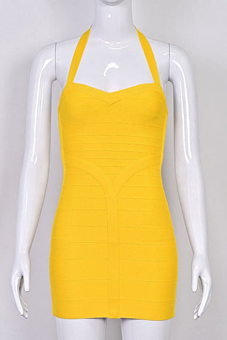 Halter Neck Bandage Mini Dress with Sweetheart Neckline and Sculpted Bodycon Fit