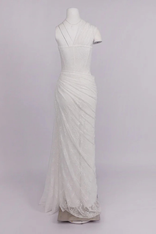 One-Shoulder Lace Long Dress with Sculpted Corset Fit