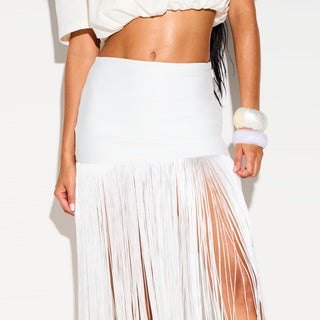Fringe Long Sleeve Crop Top & High Waist Long Skirt Set