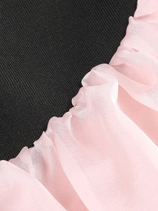 Strapless Fitted Floral Appliqué Ruffle Long Dress