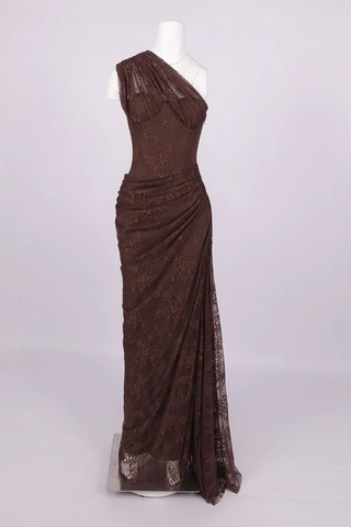 One-Shoulder Lace Long Dress with Sculpted Corset Fit