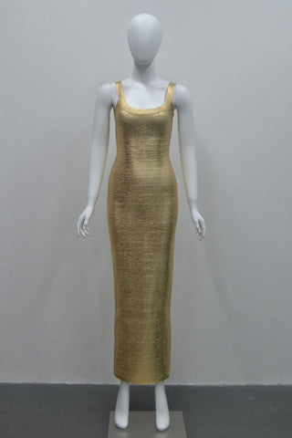 Luminous Metallic Bandage Sleeveless Long  Dress