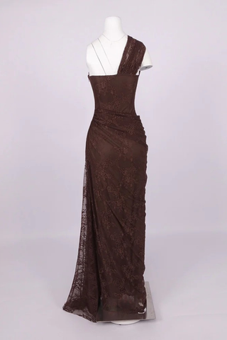 One-Shoulder Lace Long Dress with Sculpted Corset Fit