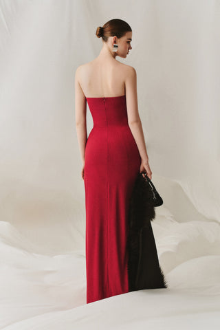 Soft Mesh Draped Strapless Long Dress with Sheer Scarf