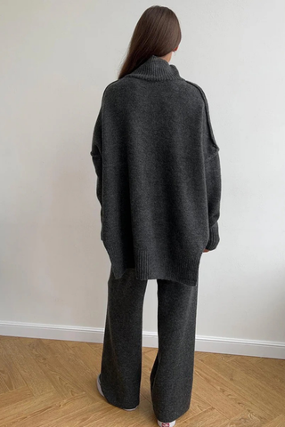 Soft Knit Two-Piece Set with Long-Sleeve Turtleneck and Relaxed Pants