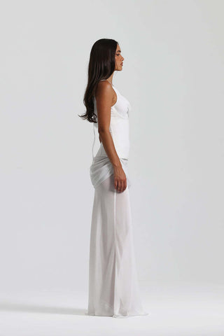 Draped Asymmetric Mesh Long Dress