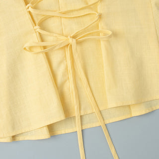 Sleeveless Linen-Blend Peplum Top & Long Skirt Co-Ord Set with Lace-Up Back