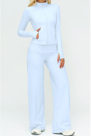3-Piece Women’s Yoga Set – Cropped Tank, Zip Jacket & Wide-Leg Pants Activewear Set