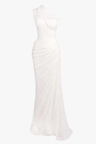 One-Shoulder Lace Long Dress with Sculpted Corset Fit