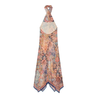Vintage Floral Print Halter Neck Flowy Midi Dress