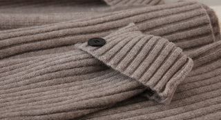 Ribbed Knit Two-Piece Set – Oversized Sweater with Button-Cuff Sleeves & High-Waist Midi Skirt