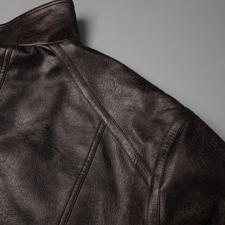 Classic Aviator Leather Jacket with High Neck, Utility Pockets, and Structured Fit