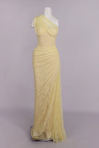 One-Shoulder Lace Long Dress with Sculpted Corset Fit