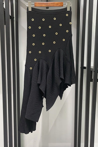 Embellished Sleeveless Knit Crop Top & Asymmetric Ruffle Long Skirt Set