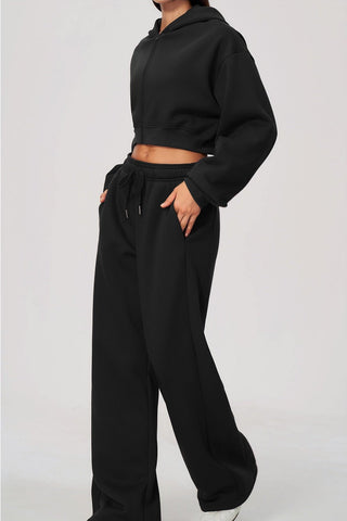 Cropped Zip-Up Hoodie & Wide-Leg Sweatpants Set