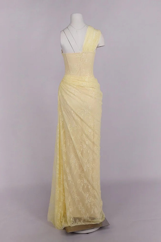 One-Shoulder Lace Long Dress with Sculpted Corset Fit