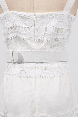 Statement Lace Cutwork Belted Tiered Long Dress