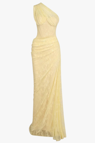 One-Shoulder Lace Long Dress with Sculpted Corset Fit