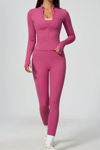 Zip-Up Active Jacket, Bandeau Top & High-Waist Leggings Set