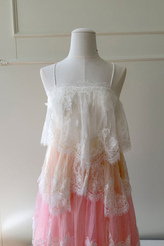Tiered Lace Long Dress – Layered Ruffle Design, Crisscross Back & Flowy Fit