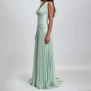 Pleated Halter Chiffon Long Dress