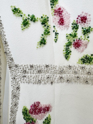 Floral Beaded Long Sleeve Long Dress with Crystal Embellishment